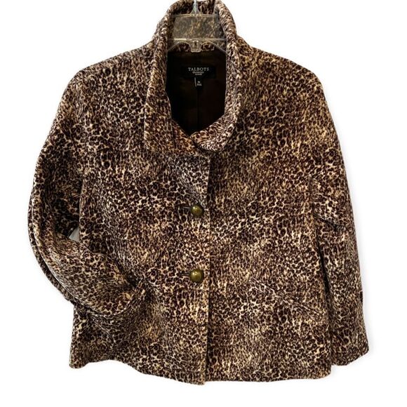 Talbots Petites velvet-like leopard print fully lined button up swing coat- 4P - Picture 1 of 15